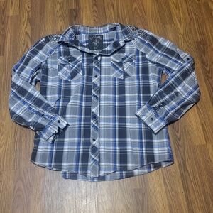 Oakland Fight For It Men's XL Plaid Button-Up Shirt Long Sleeve Embroidered B67
